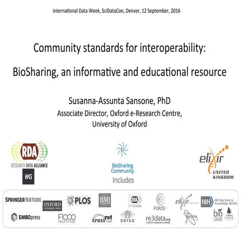 BioSharing at Internatiomnal Data Week - NIH BD2K session, Denver 2016
