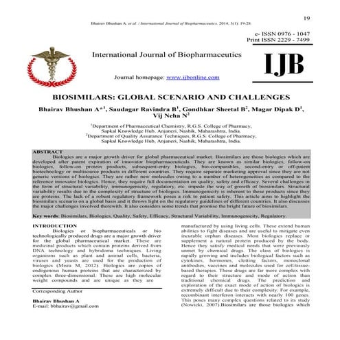 Biosimilars   global scenario and challenges