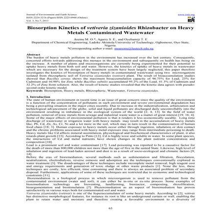 Biosorption kinetics of vetiveria zizanioides rhizobacter on heavy metals con...