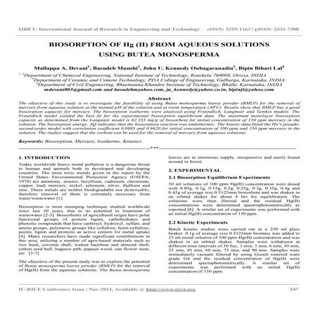 Biosorption of hg (ii) from aqueous solutions