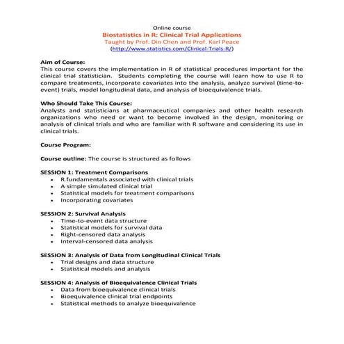 Biostatistics in R : Clinical Trial applications