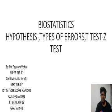 BIOSTATISTICS T TEST Z TEST F TEST HYPOTHESIS TYPES OF ERROR.pptx