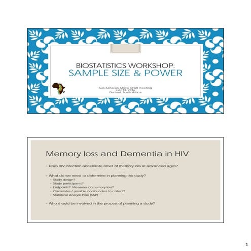 Biostatistics Workshop: Sample Size & Power