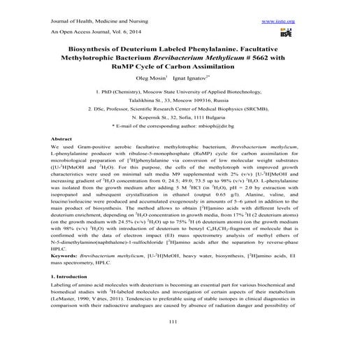 Biosynthesis of deuterium labeled phenylalanine. facultative