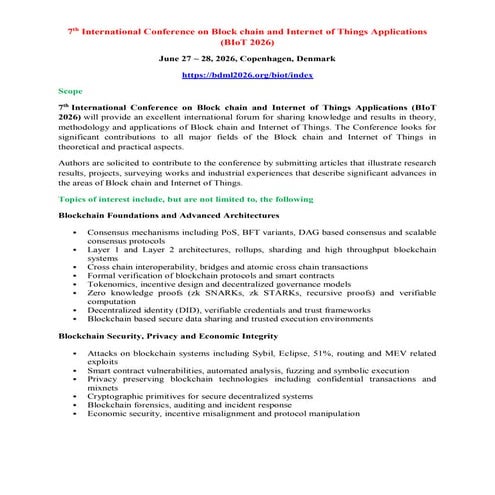 7th International Conference on Big Data, IOT and Blockchain (BIBC 2026 ...