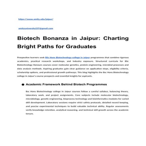 Biotech Bonanza in Jaipur: Charting Bright Paths for Graduates