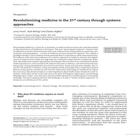 Revolutionizing medicine in the 21st century through systems approaches