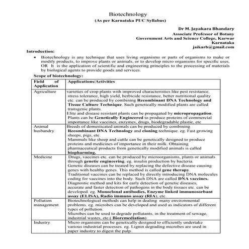Biotechnology karnataka puc