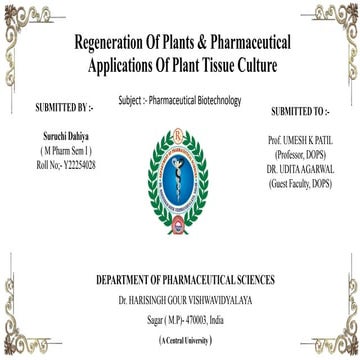Regeneration of plants and application of plant tissue culture 