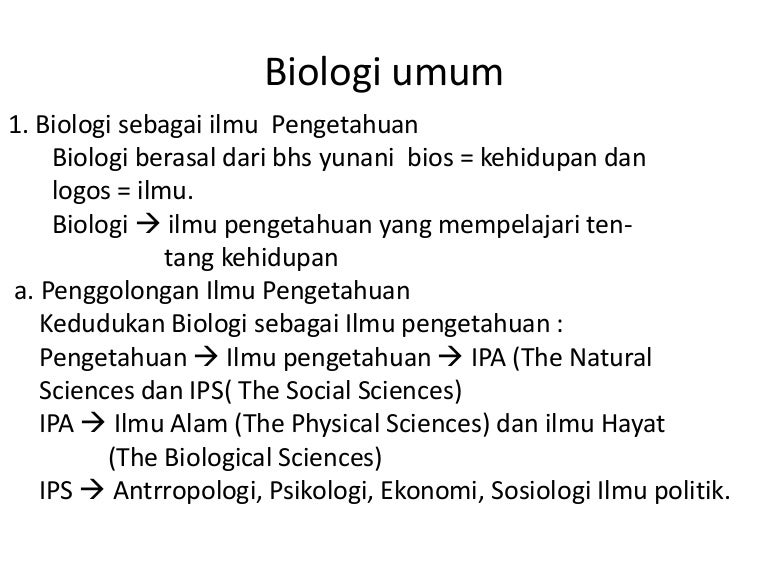 Biologi Umum Ilmu Pengetahuan Biologi Umum Ilmu Pengetahuan