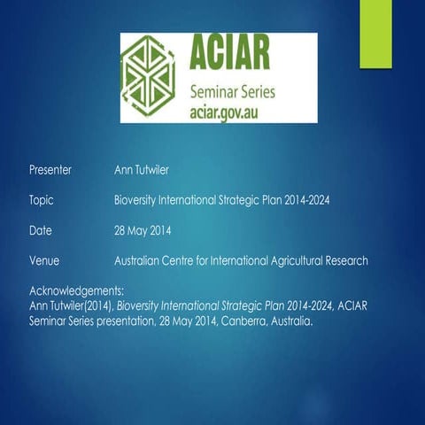 Bioversity International Strategic Plan 2014-2024 | PPT