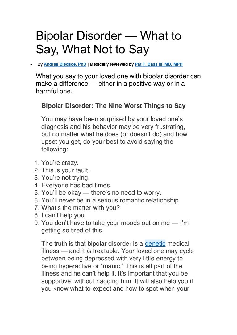 Bipolar disorder — what to say, what not to say
