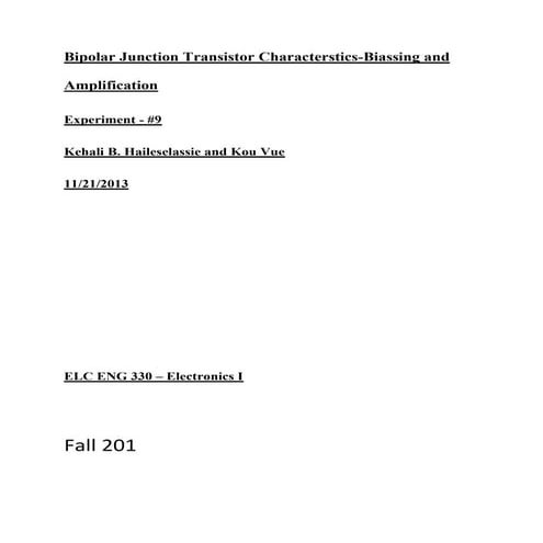 Bipolar junction transistor characterstics biassing and amplification, lab 9
