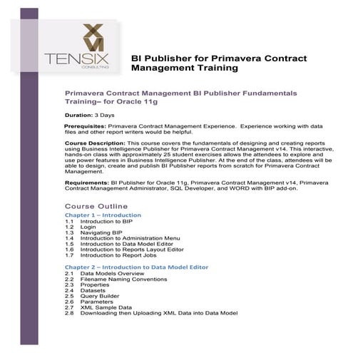 Oracle Business Intelligence Publisher for Primavera Contract Management Trai...