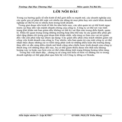 Bài quản trị rui ro