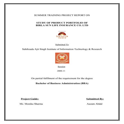 Birla sun-life-insurance-product-portfolio-project-report