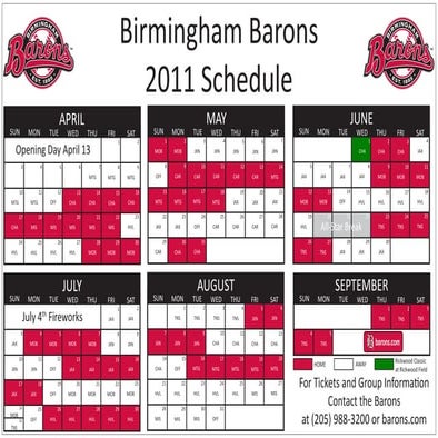 Birmingham Barons 2011 schedule