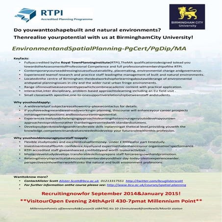 Birmingham city university MA Environment & Spatial Planning flyer