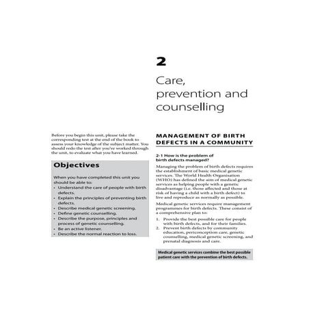 Birth Defects: Care, preventing and counselling