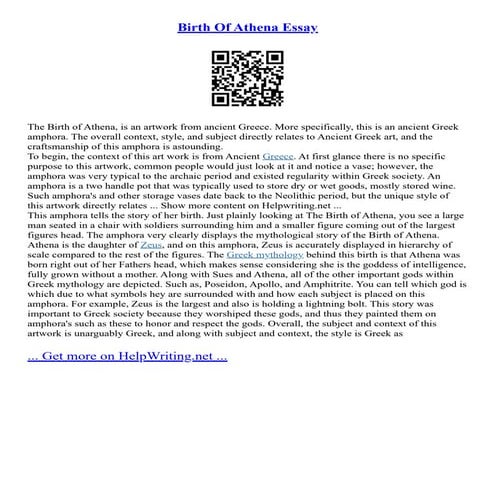 Birth Of Athena Essay | PDF