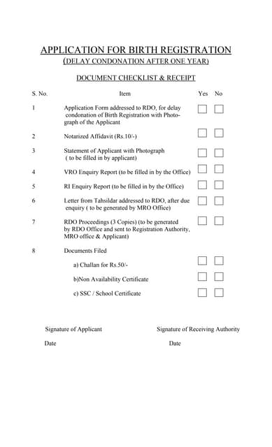 APPLICATION TO GET BIRTH CERTIFICATE | PDF