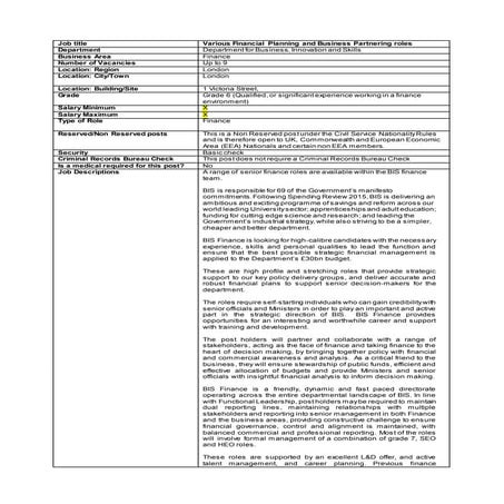 Bis   g6 various financial planning and business partnering roles