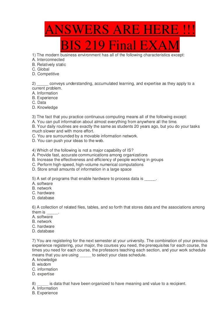 Bis 219 Final Exam