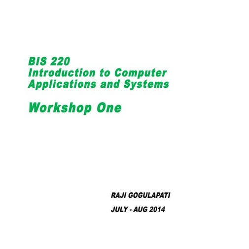 Computer Applications and Systems - workshop I 