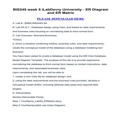 Bis245 week 5 i lab devry university   er diagram and er matrix