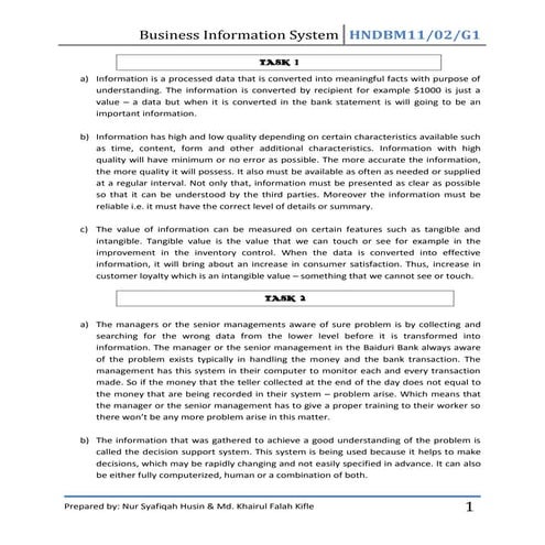 Business Information System Assignment 1