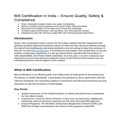 BIS Certification Services – Testing, Approval & Licence
