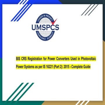 BIS CRS Registration for Power Converters Used in Photovoltaic Power ...