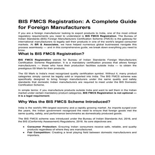 BIS Certificate for Foreign Manufacture: A Complete Guide for ...