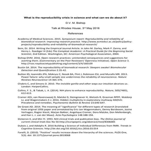 References on Reproducibility Crisis in Science by D.V.M. Bishop