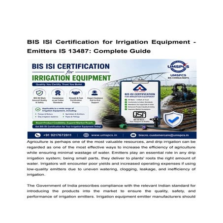 BIS ISI Certification for Irrigation Equipment- Emitters IS 13487 ...