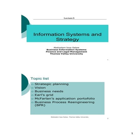 BIS lecture5(Information Systems and Strategy)