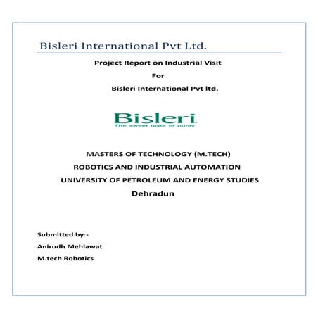 Bisleri international pvt ltd        technical project report