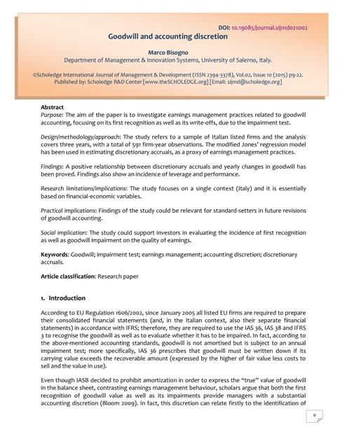 Bisogno, M. (2015), Goodwill and accounting discreption