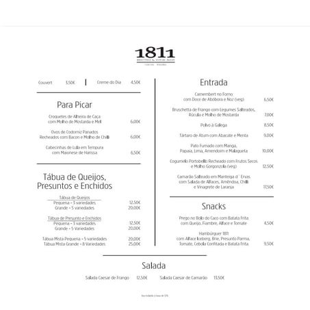 Menu 1811 Bistro & Wine Bar