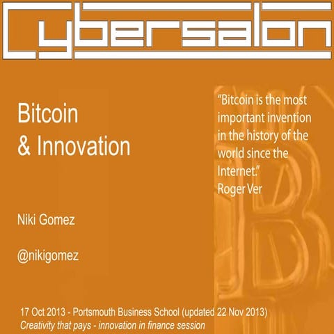 Is Bitcoin a disruptive innovation? A talk at Portsmouth Business School, UK 