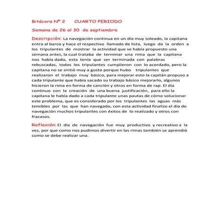 Bitácora nº 2      cuarto periodo