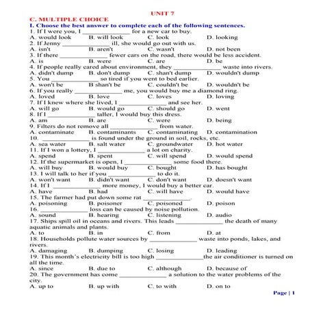 Bài tập Anh 8 theo chuyên đề 3. MULTIPLE CHOICE E8 (UNIT 7-12)N global.doc