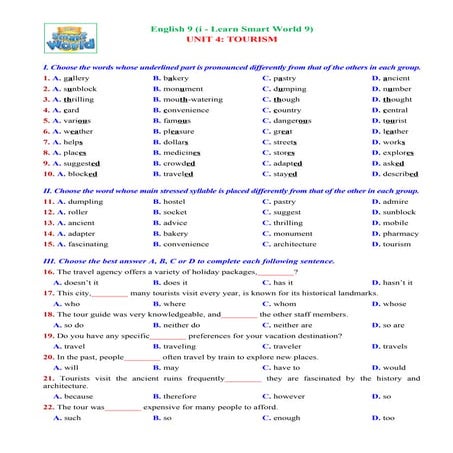 Bài tập bổ trợ I-learn Smart World 9 HK1  Unit 4 (HS) (1).doc