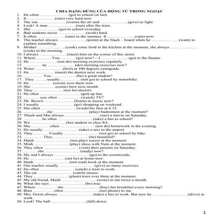 Bài tập chia động từ   lớp 7