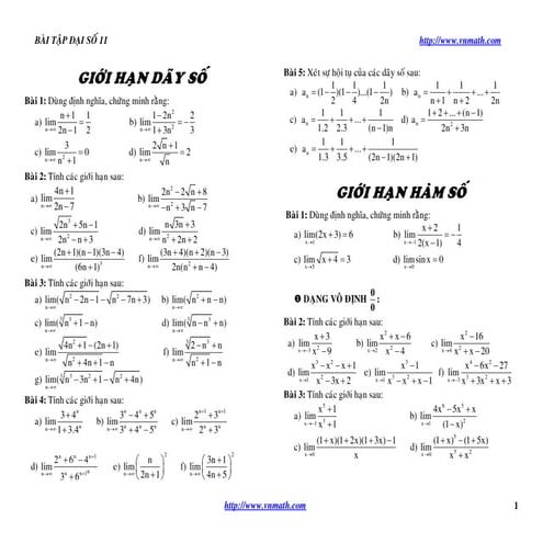 Bài tập giới hạn liên tục