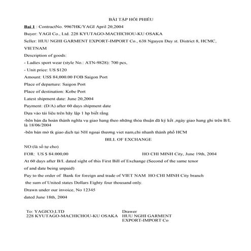Bài tập hối phiếu