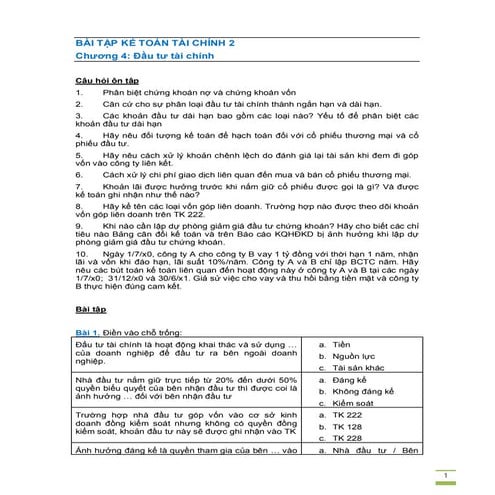 Bài tập kế toán tài chính 2: đầu tư tài chính