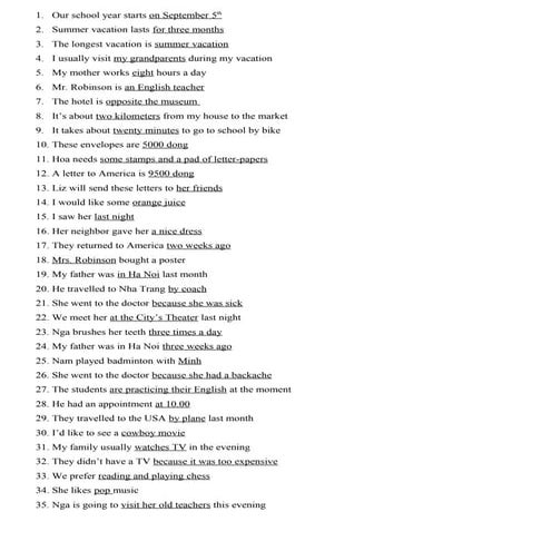 Bài tập đặt câu hỏi cho phần gạch dưới