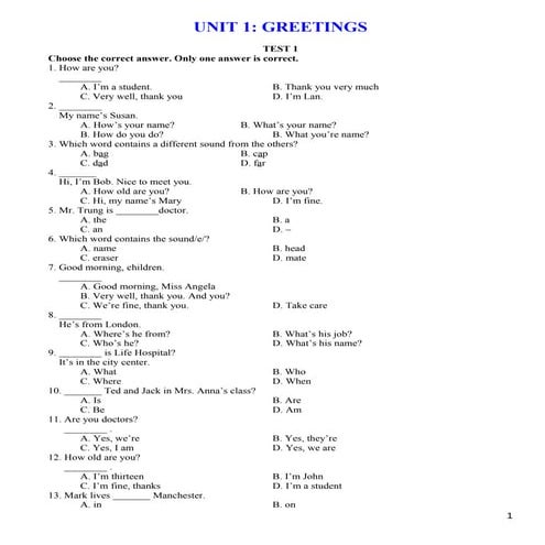 Bài tập tiếng anh lớp 6 (bài 1)