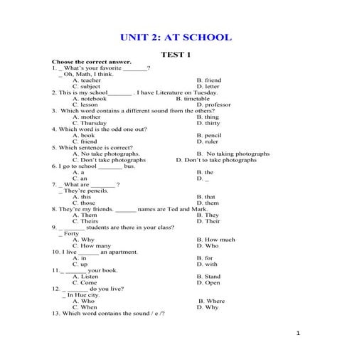 Bài tập tiếng anh lớp 6 (bài 2)